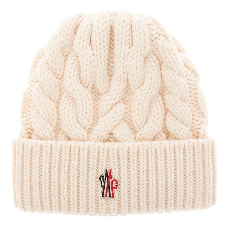 Moncler Cable Knit Wool Beanie - Cream