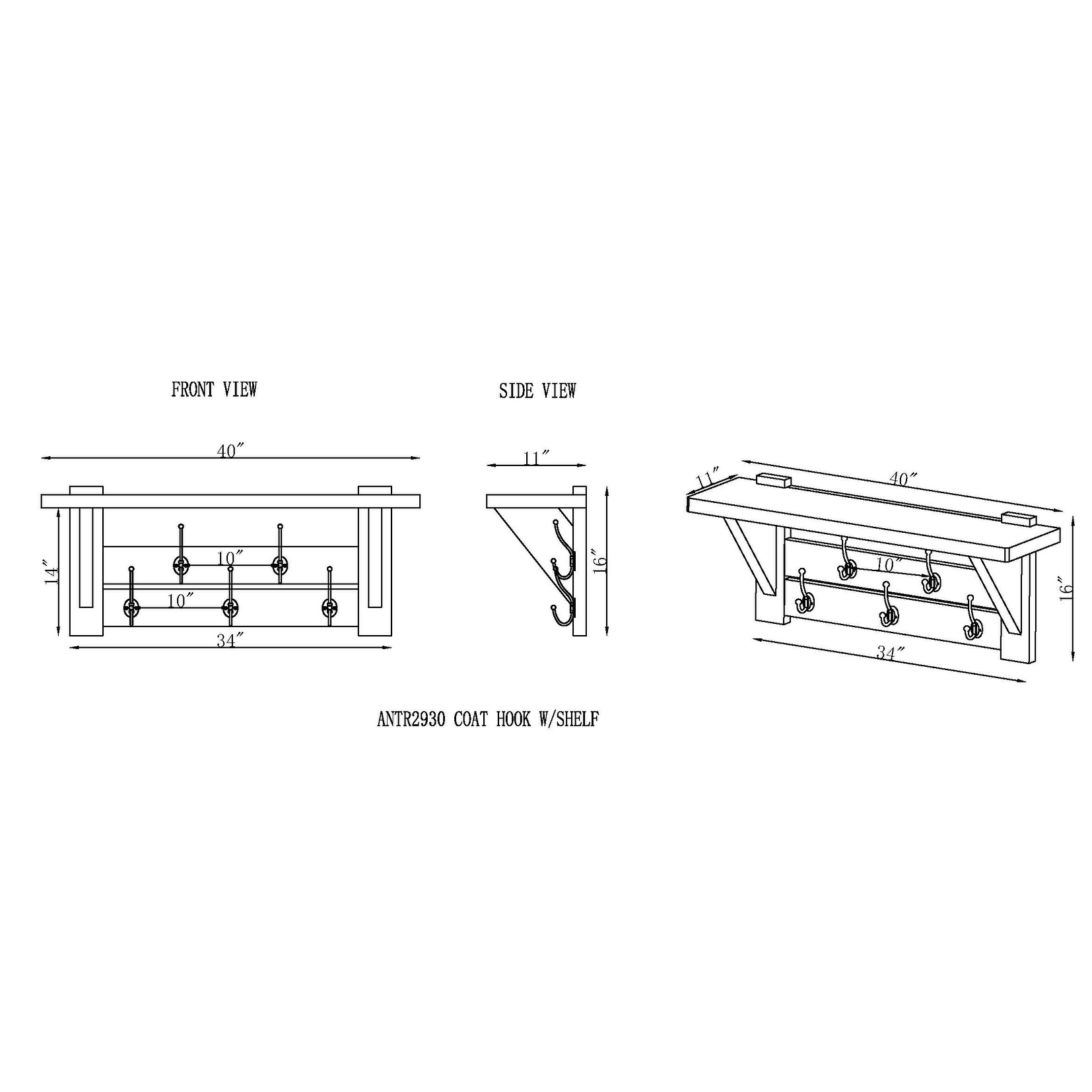 Bethel Acacia Wood 40"W Coat Hook with Shelf