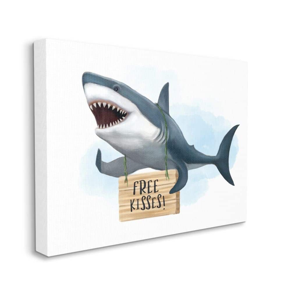 Stupell Nautical Shark Free Kisses Sign Kid's Animal Humor Canvas Wall Art - Multi-Color