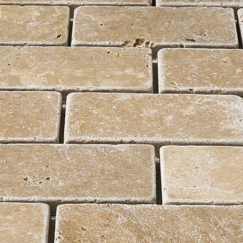 Tuscany Brown Travertine 2" x 4" Tumbled Mosaic Tile