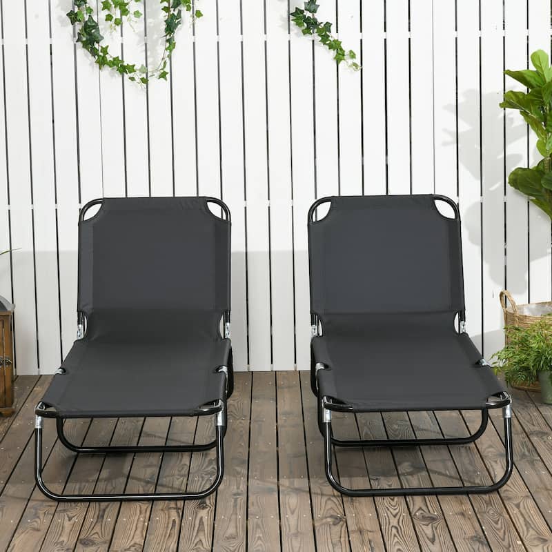Outsunny Folding Chaise Lounge Pool Chairs, Set of 2 Outdoor Sun Tanning Chairs, Five-Position Reclining