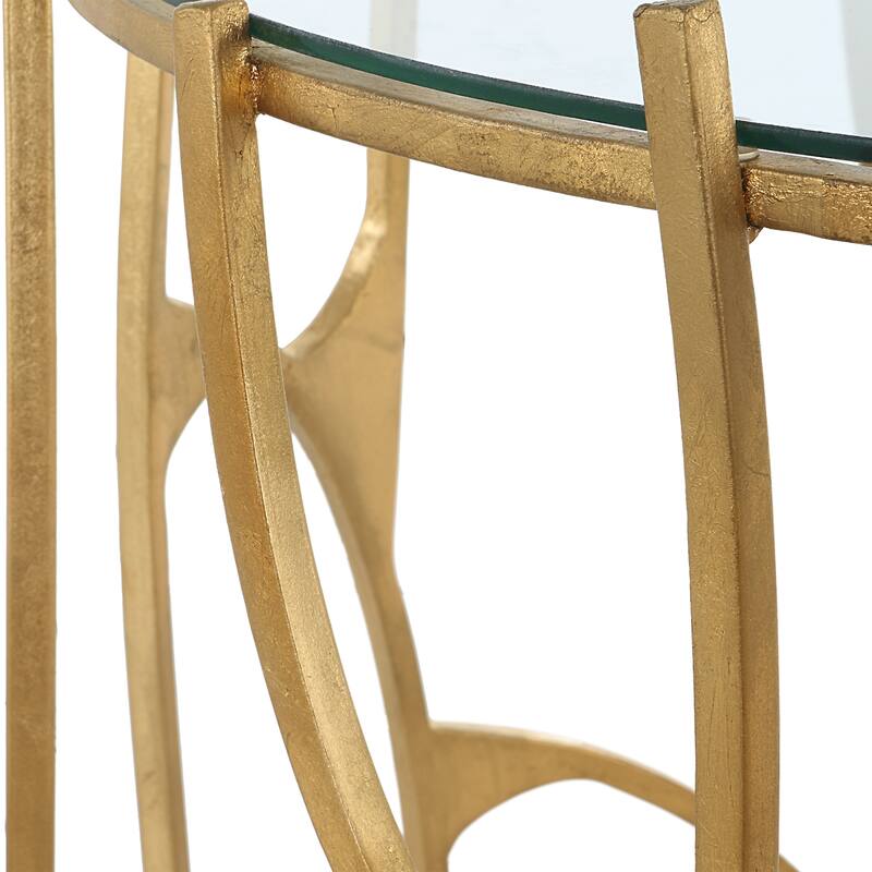 Round Glass Top Side Table - 25" - Gold and Clear