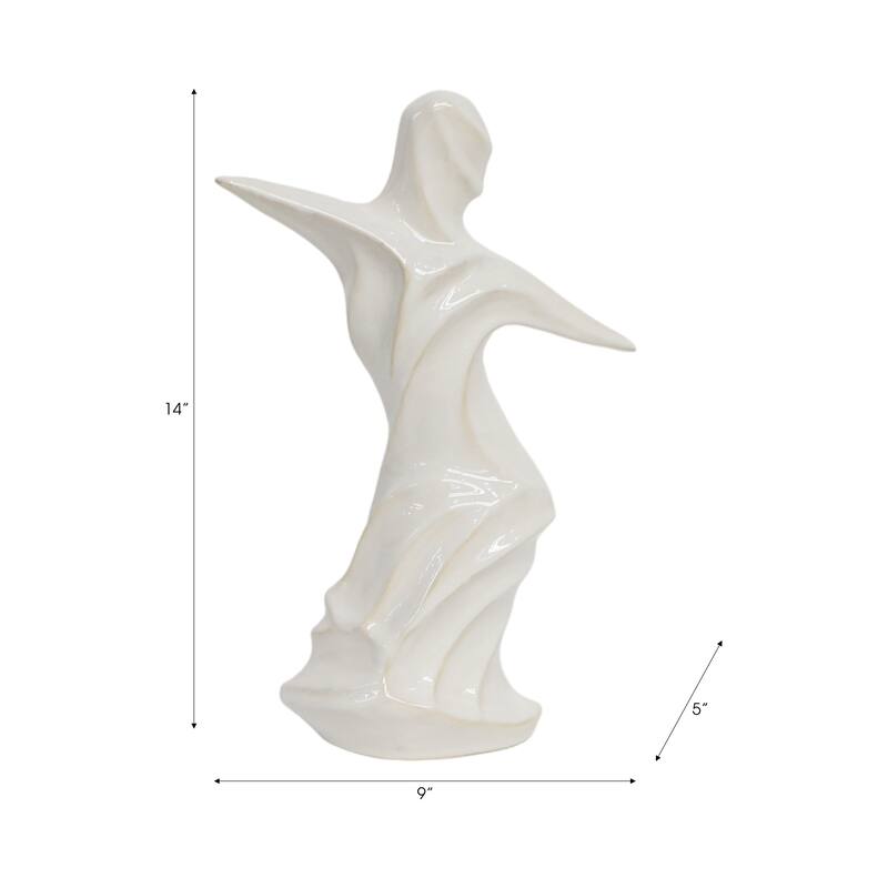 Abstract Ceramic Dancer Statue Figurine for Home Decor - 14", White - 14.0"
