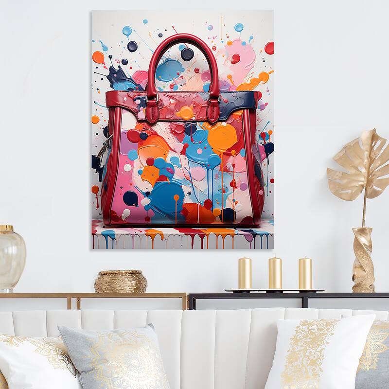 Designart "Pink And Blue Fashion Couture Handbag" Fashion Bag Metal Wall Art Pink Metal Wall Décor Glam Metal Art Work