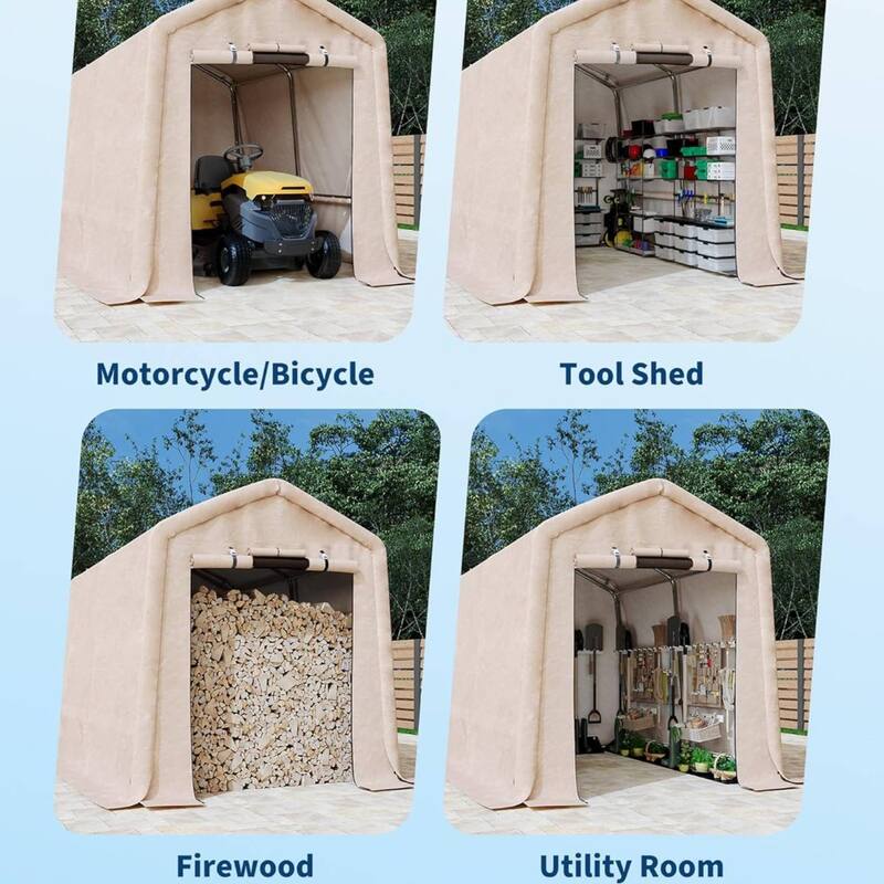 7x10 FT Portable Outdoor Storage Shed, Carport for Motorcycle, Firewood, Garden and Tools - 7X10 Ft