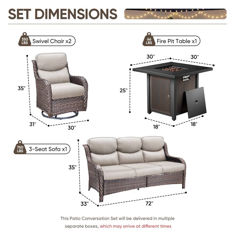 Pocassy 30 In Outdoor Propane Fire Pit Table Patio Sofa Chair Set.
