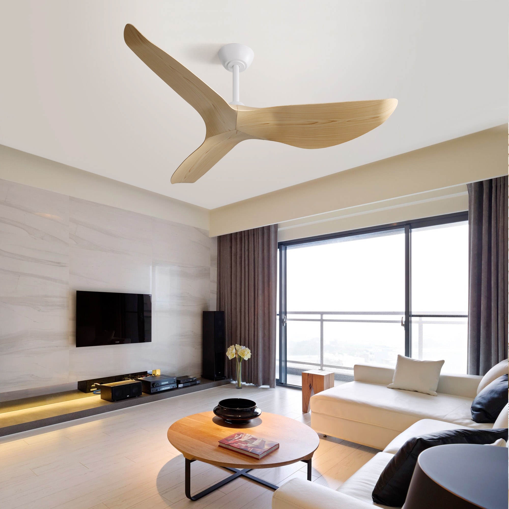 Ceiling Fan No Light With 6 Speed Remote Control 3 ABS Blade Reversible