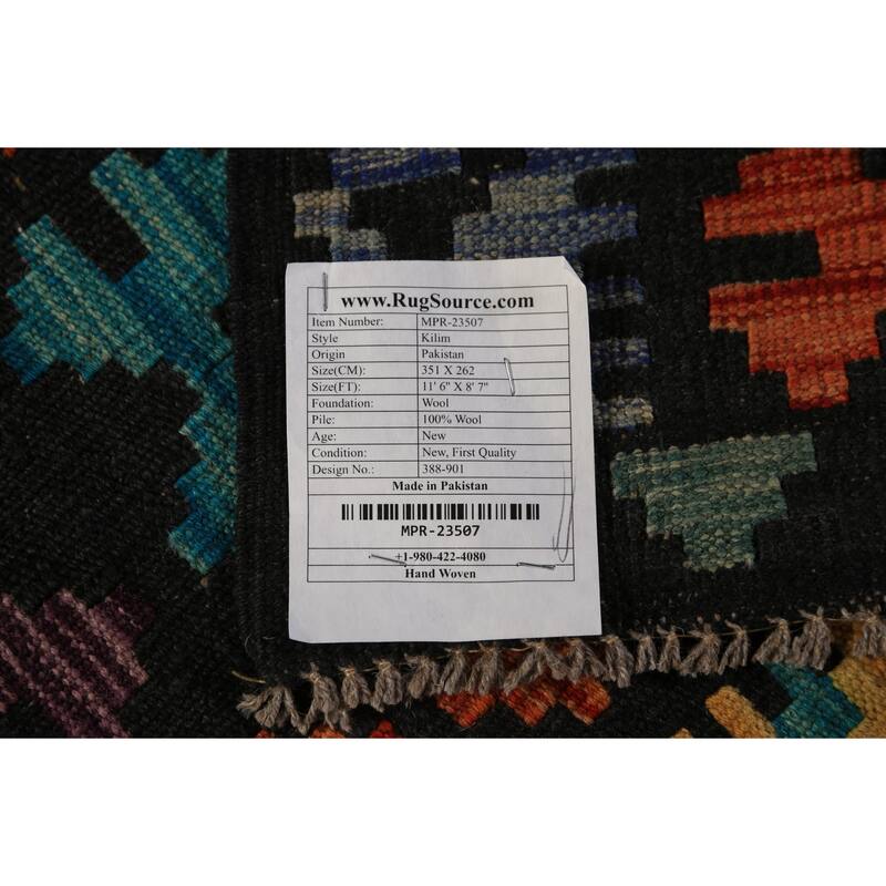 Tribal Geometric Kilim Area Rug Hand-Woven Wool Carpet - 8'7"x 11'6"