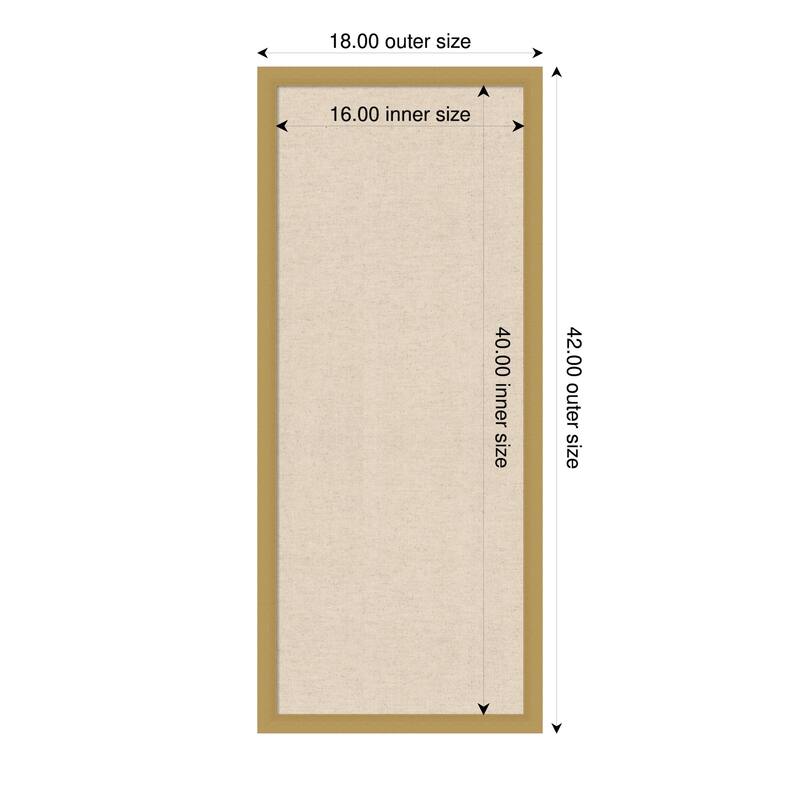 Amanti Art Framed Fabric Pinboard Natural Linen Printed Bulletin Board - Board Size 16 x 40 - Grace Brushed Gold Narrow