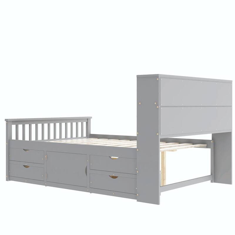 Captain Platform Bed Frame with Storage Bookcases, Shelves & Four Drawers