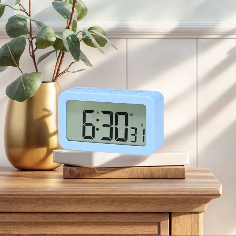 Small Loud Alarm Clock, Battery Operated for Bedroom, Snooze, 12/24H Desk Clock, Home Decoration 3.3 x 2 x 0.8 inch - Blue