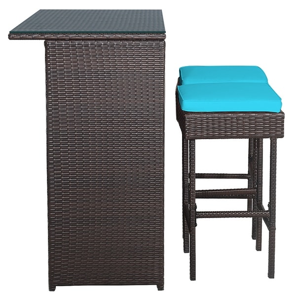Costway 3pcs patio rattan wicker bar table stools dining set cushioned chairs garden best sale