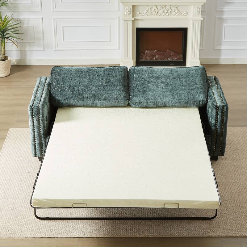 3-Seater Convertible Sleeper Sofa with Memory Foam - Chenille Fabric Couch for Living Rooms