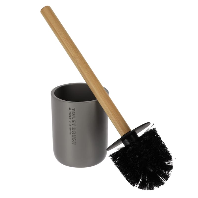 Chic Matte Toilet Brush Holder Set with Natural Bamboo Handle - 4 L x 4 W x 14.8 H