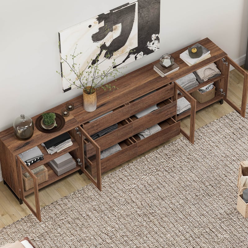 3 in 1 TV Stand for TVs up to 120 inches, Modern TV Console with Glass Doors and 6 Drawers for Living Room, Bedroom