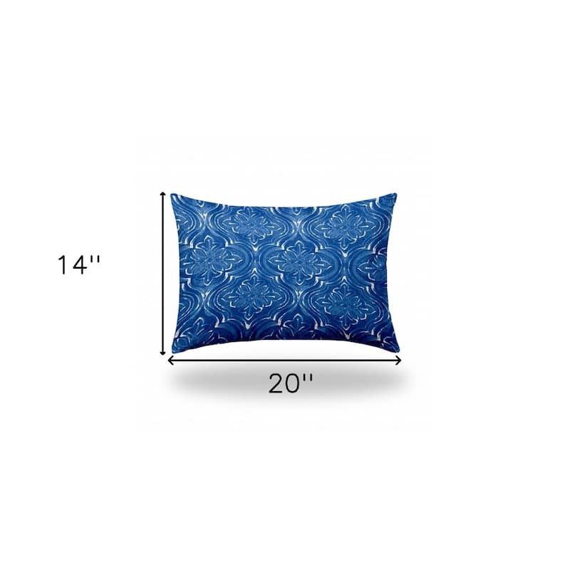 HomeRoots 14" X 20" Blue And White Enveloped Ogee Lumbar Indoor Outdoor Pillow Cover - 4