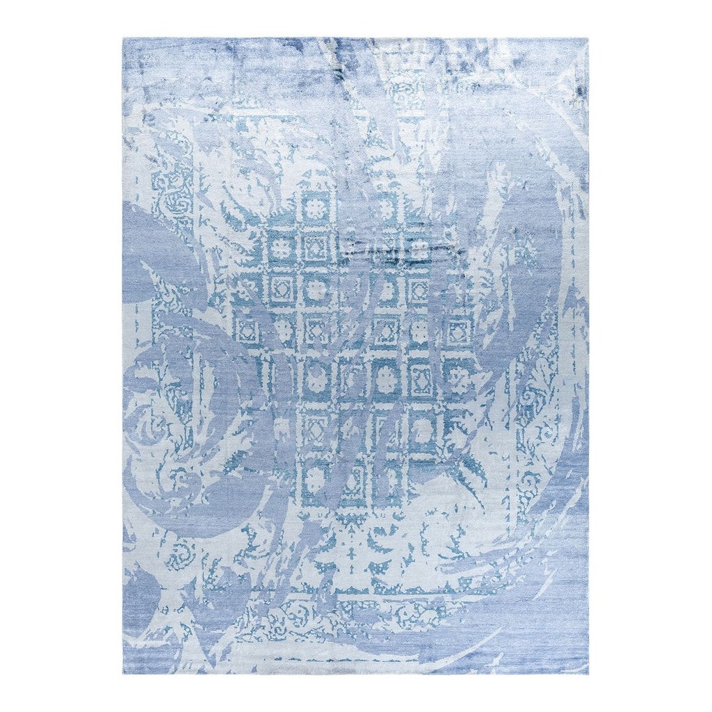 Modern One-of-a-Kind Hand-Knotted Area Rug - Purple, 9' 1" x 12' 3" - 9' 1" x 12' 3"