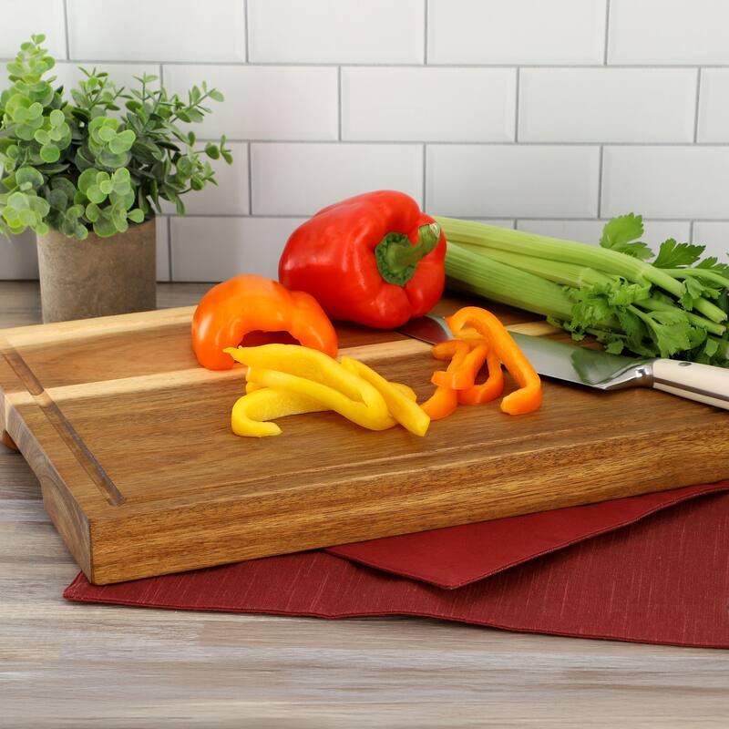 MegaChef 15.5 x 12 Inch Acacia Wood 1.5 Inch Thick Carving and Cutting Board with Juice Groove