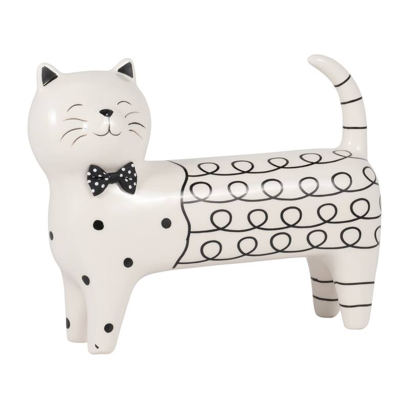 Sagebrook Home Ceramic White Novelty Swirls Cat, Accent Piece Sculpture Home Decor Collectible