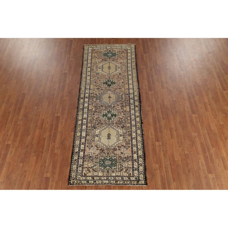 Tribal Gharajeh Persian Vintage Runner Rug Hand-Knotted Wool Carpet - 3'7"x 9'7"