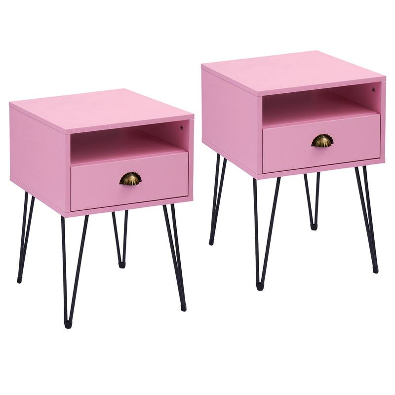 Javlergo Set of 2 Nightstand with Open Compartment & Drawer