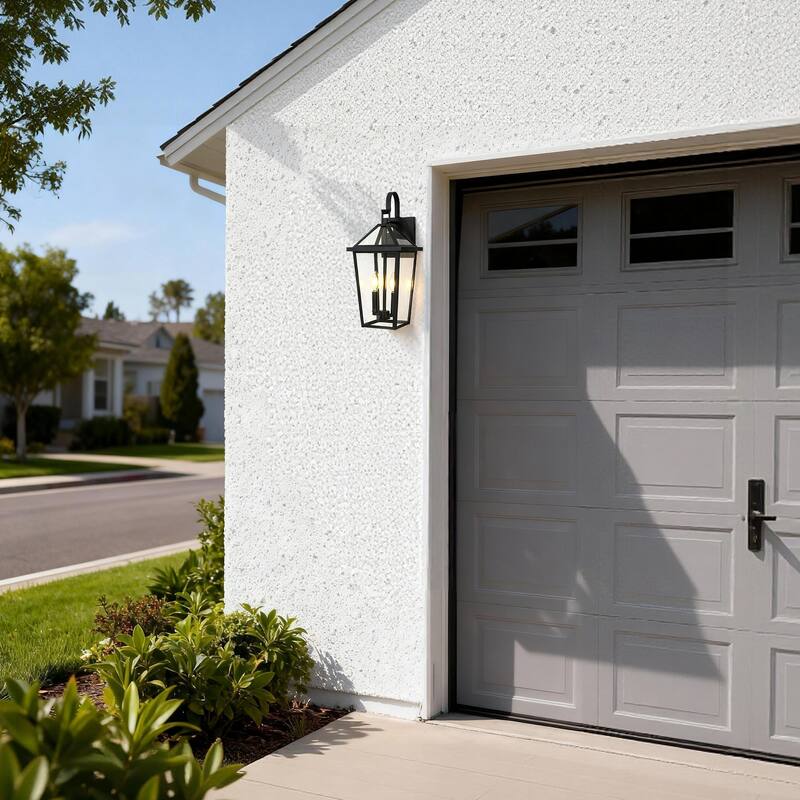 20 in. 2-Light Black Outdoor Hardwired Wall Lantern Sconce with Clear Glass Shade