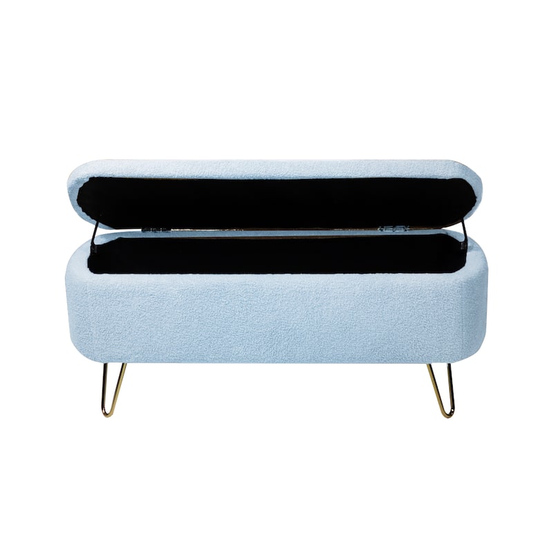 Upholster Storage Ottoman Bench with Faux Fur - 39.37"L x 15.75"W x 15.5"H