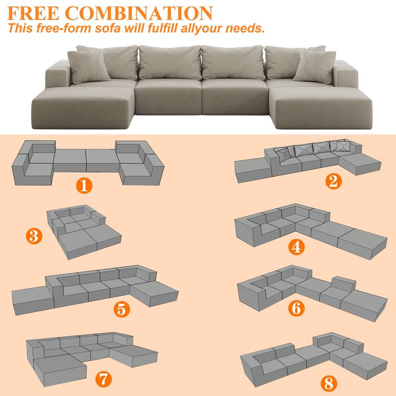 Modular L Shaped Sectional Sofa with Ottoman, Oversized Chenille Cloud Sofa, Upholstered 6 Seater Sofa with 6 Pillows