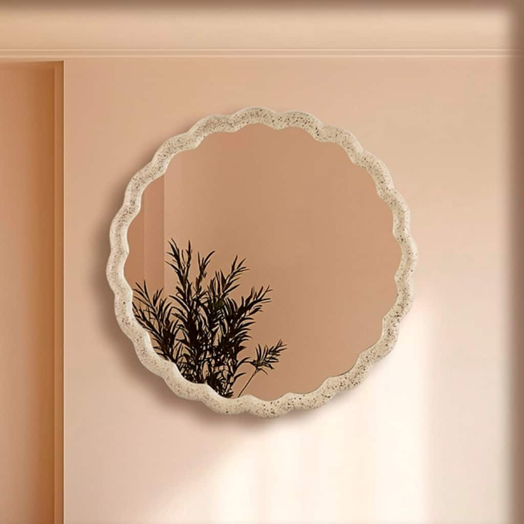 Medium Scalloped Aluminum Wall Mirror - 26.5" - Antique Brass