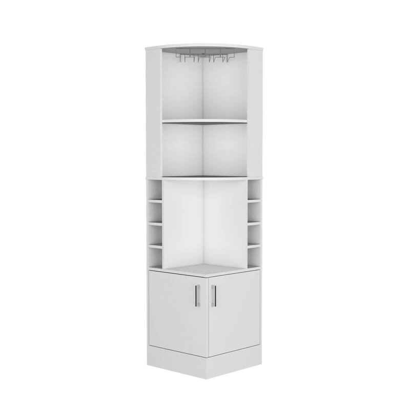 Corner Bar Cabinet,Glass Rack,Double Door Cabinet,Eight Built-In Wine Rack, Bar,Liquor Storage,White