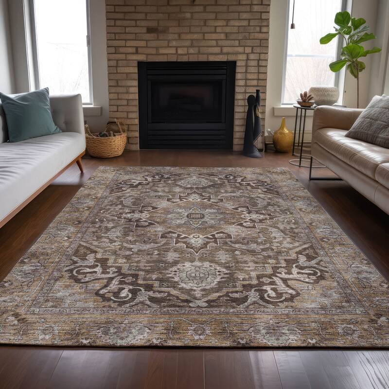 Machine Washable Indoor/Outdoor Traditional Medallion Chantille Rug