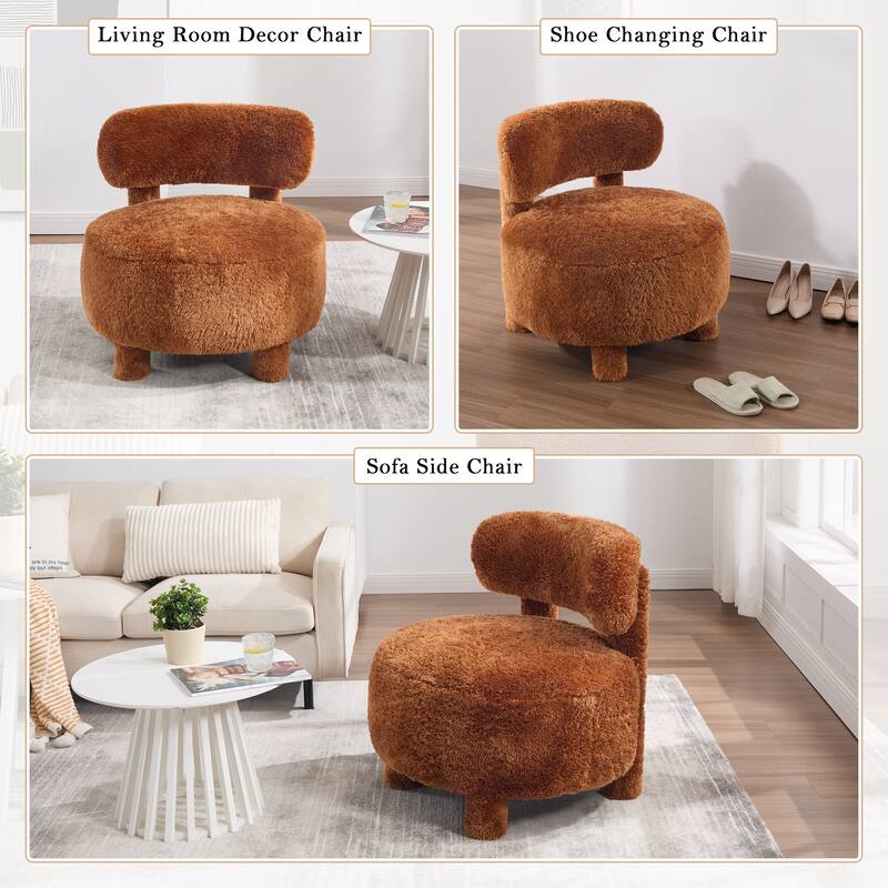 Fabric Armless Accent Chair with Curved Backrest & Solid Wood Legs