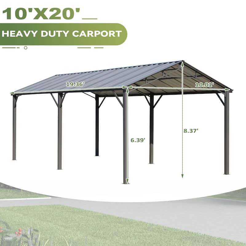 EROMMY Outdoor Carport with Galvanized Steel Roof, Heavy-Duty All-Weather Shelter for Cars, Boats and Equipment