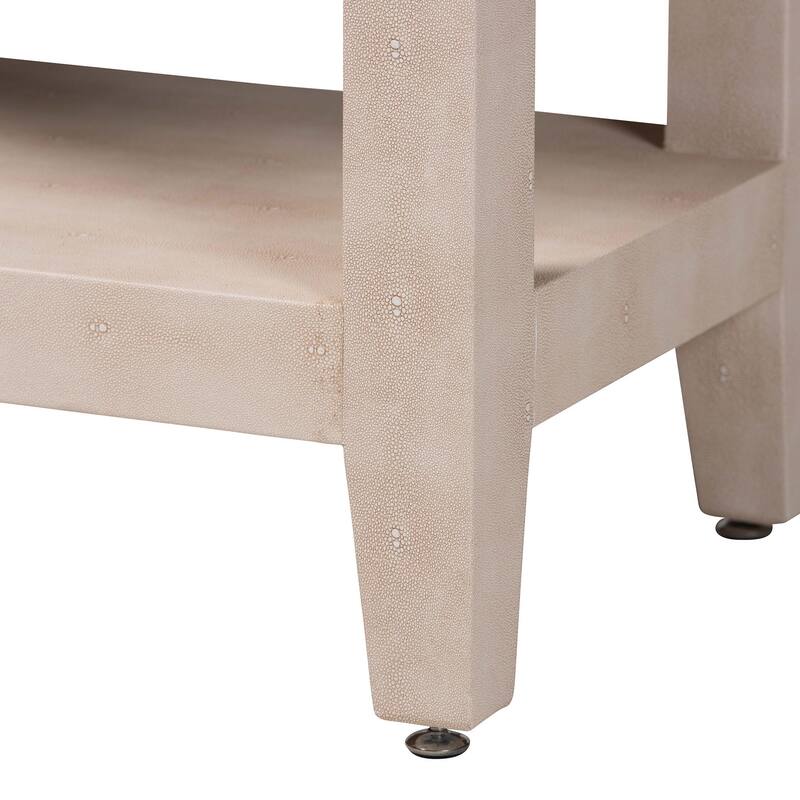 Nira Faux Shagreen Console Table - Contemporary Accent Display Piece with 2 Drawers and Open Shelf, Entryway Storage Solution