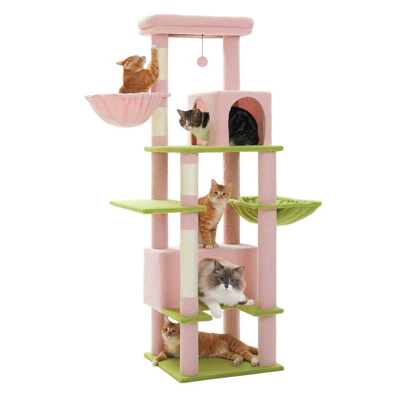 Indoor Cat Tower with Metal Hammock - Pink