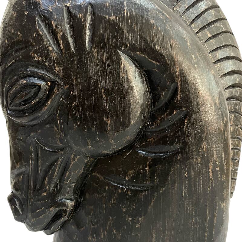 Mango Wood Trojan Horse Head Sculpture Rustic Finish - 16" Black - 9.5" x 4" x 16"