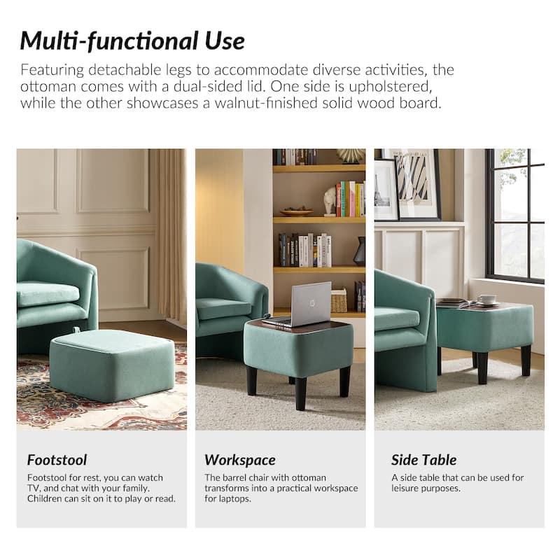 Arturo Modern Upholstered Armchair with Storable Removable Leg Ottoman by HULALA HOME