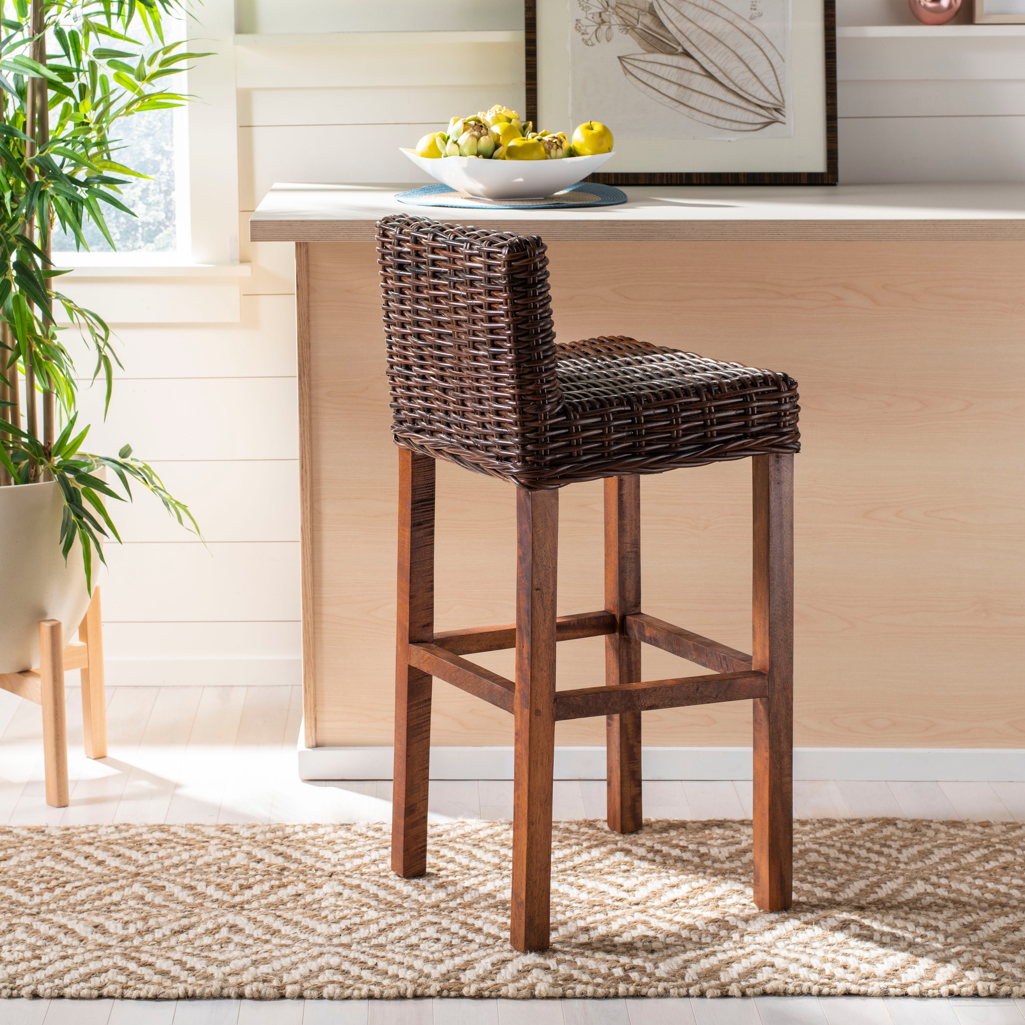 SAFAVIEH 30 Inch St. Thomas Indoor Wicker Brown Bar Stool 17.7