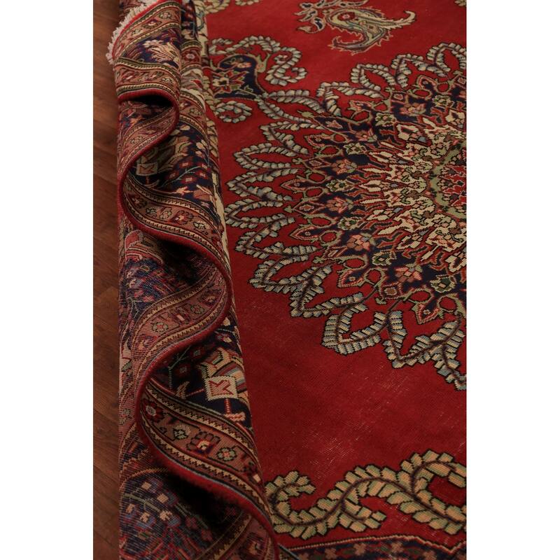 Red Medallion Tabriz Persian Vintage Area Rug Handmade Wool Carpet - 9'10" x 13'4"