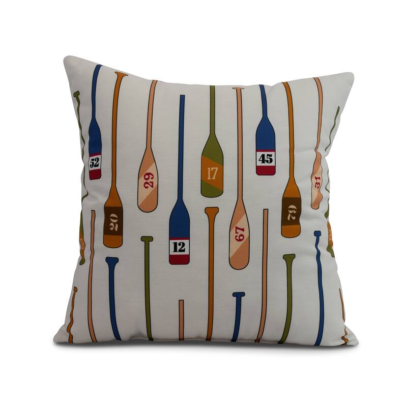 18 x 18 Inch Oar Numbers Geometric Print Outdoor Pillow - Ivory