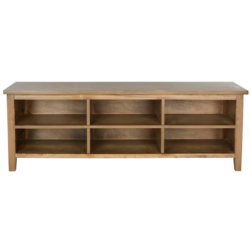SAFAVIEH Sadie Oak Finish 6-shelf Low Bookshelf - 51.2" x 15.8" x 17.7"