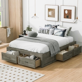 Full Storage Bed Frame, Antique Grey, 6 Drawers - On Sale