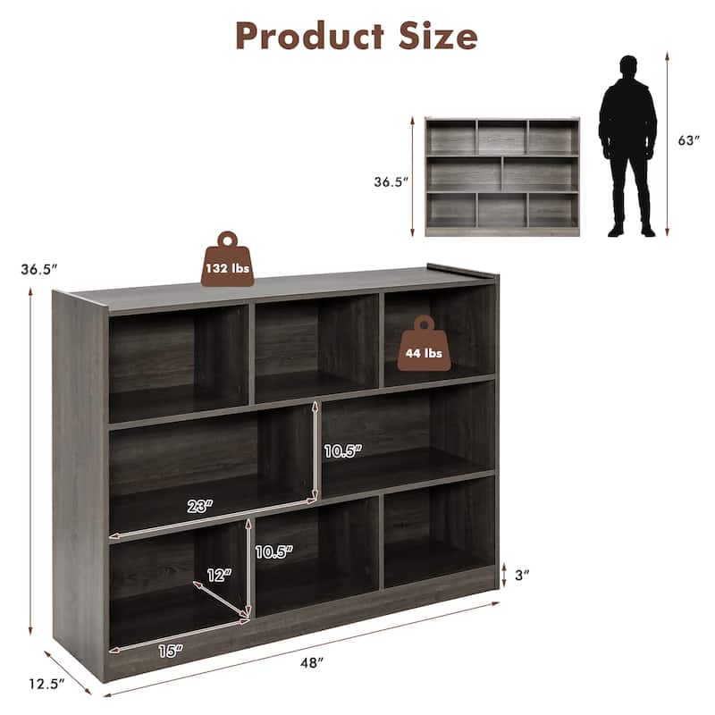 3-Tier Open Bookcase 8-Cube Bookshelf Storage Display Cabinet