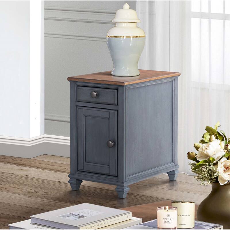 Bridgevine Home Americana 14 inch Chairside Table, No Assembly Required, Corduroy Blue Finish