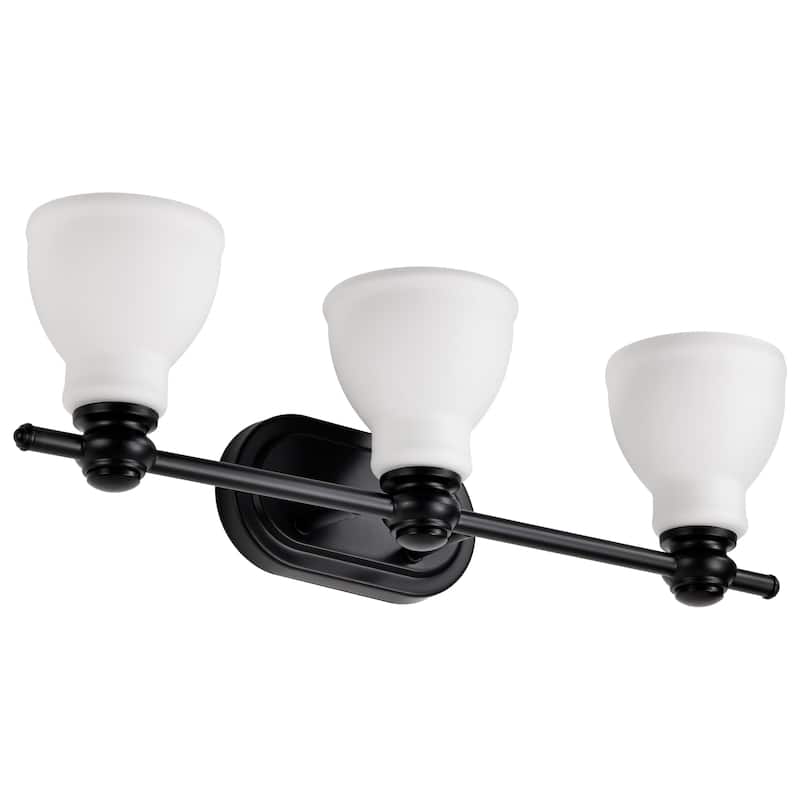 Russel 3 Light Vanity Matte Black with Satin White Glass - Matte Black