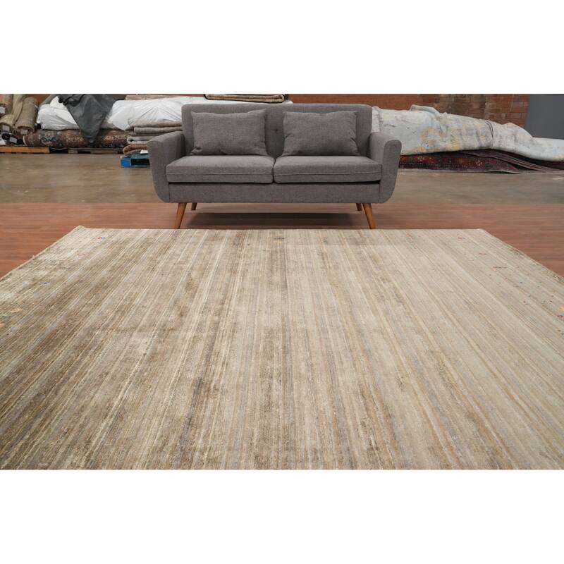 Hand Knotted Oriental Viscose Silk Carpet Tribal Animal Pictorial Brown Gabbeh Area Rug - 9' 3'' X 9' 5''