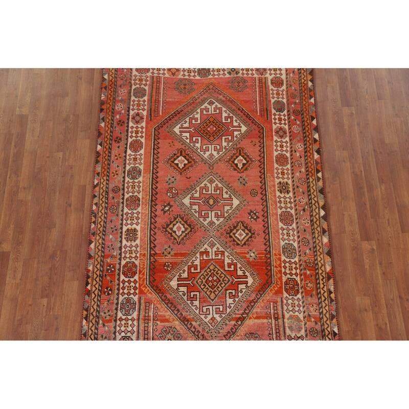 Hand Knotted Oriental 100% Wool Carpet Traditional Tribal Pink Qashqai Area Rug - 7' 10'' X 4' 10''