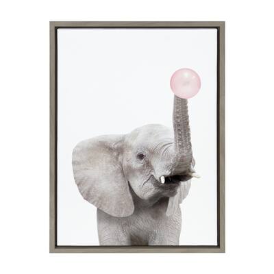 Kate and Laurel Sylvie Gum Elephant Framed Canvas by Amy Peterson