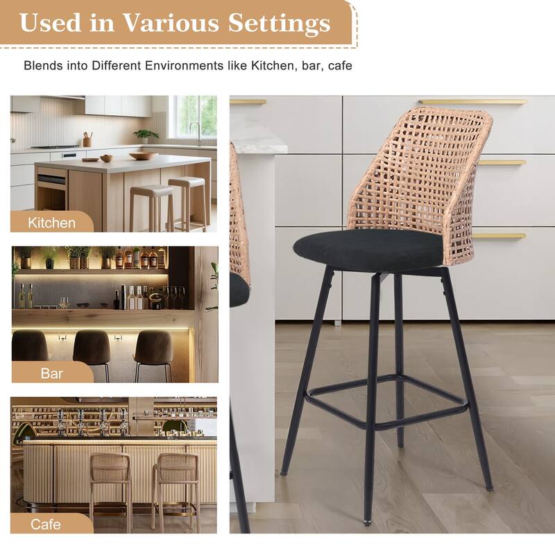 28"/29" Set of 2 Rattan Counter Height Swivel Bar Stools Chenille Cushion