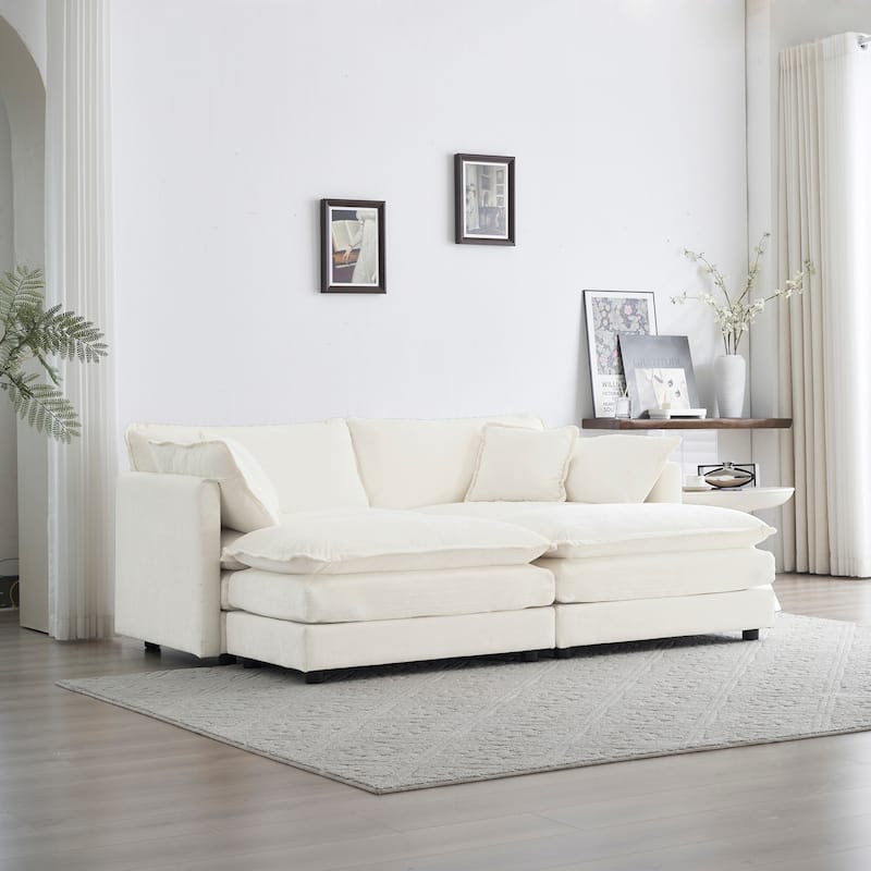 Modern Sectional Sofa Set with Chenille Upholstery and Thick Cushions for Living Room and Guest Room